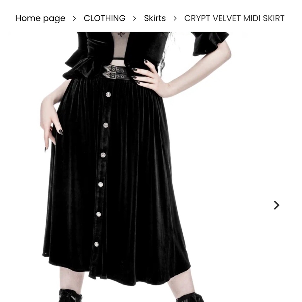 Restyle Chic Black Velvet Midi Skirt with belt